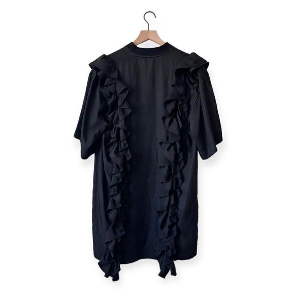 J KOO Black Ruffle Elongated Tee T-Shirt Top Mini Dress K-POP Designer Runway XS - Picture 11 of 16